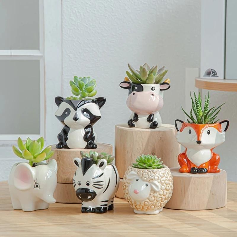Cute Zebra Fox Concrete Flower Pot Silicone Mold Candle Pen Holder Resin Mold Animal Succulent Planter Pot Mold DIY Art