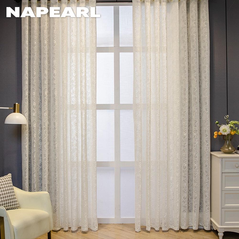 1PC NAPEARL Cherry Blossom Pattern Jacquard White Tulle Translucent Sheer Curtain for Living Room Bedroom Balcony Window Home Decor