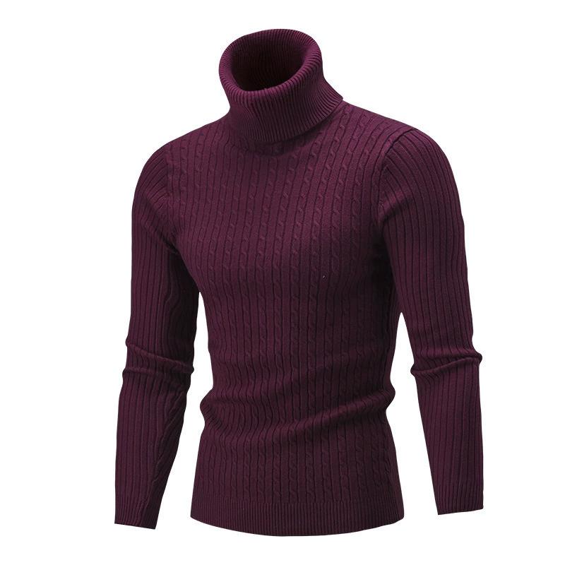 Autumn Winter Men's High Neck Sweater Solid Color Pullover Knitted Warm Casual Turtleneck Sweatwear Woolen Mens Winter Outdoor Tops