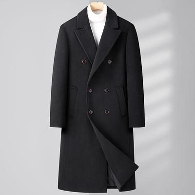 Autumn and Winter Men's Woolen Coat Trench Coat Double-breasted Long Knee-length Korean Version Slim-fitting Woolen Coat Men's Coat