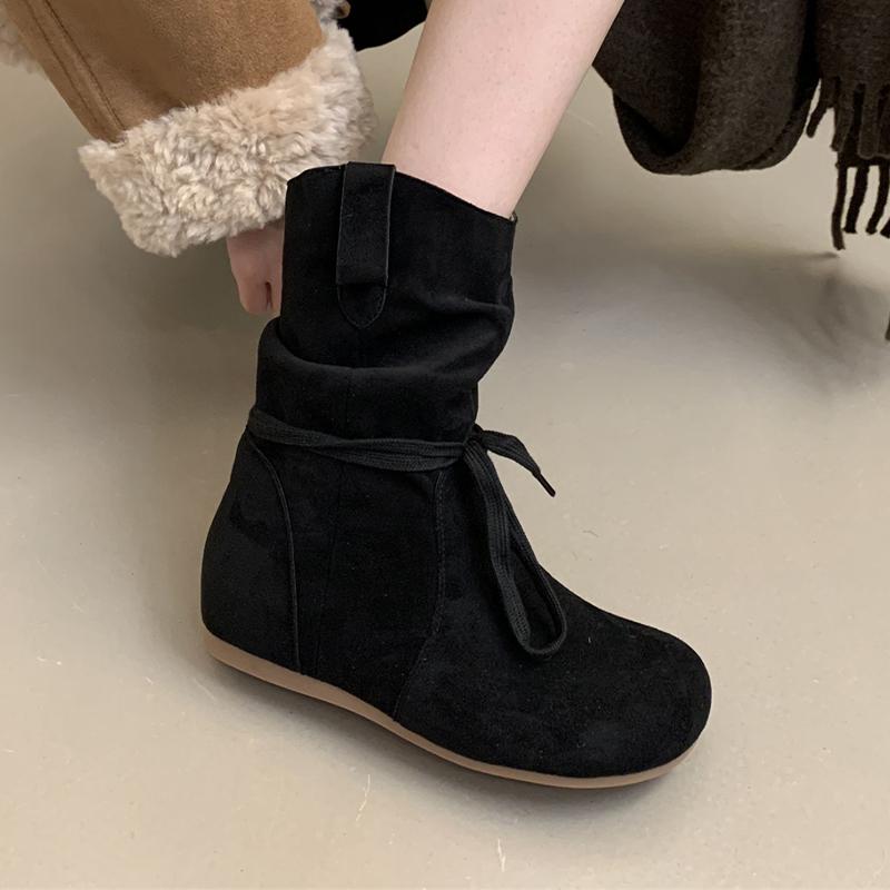 

Женские ботильоны на плоской подошве на шнуровке, удобная обувь для платья, замшевые зимние сапоги для снега 2025, повседневный бренд, челси, ботильоны женские, обувь 40 чёрный