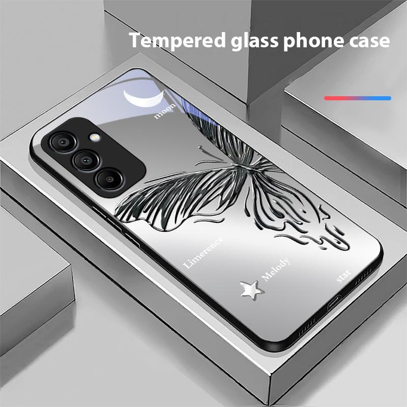 Metallic Butterfly Für Samsung Galaxy A15 5G 54 4G 51 50 24 35 90 71 12 51 53 52S 80 22 34 Schwarz Gehärtetes Glas Handyhülle