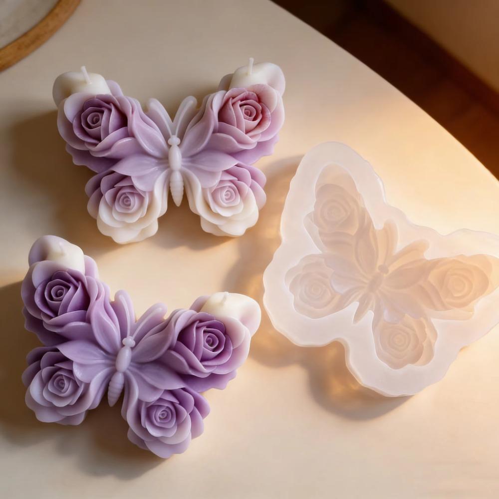 1pc DIY Silicone Candle Mold Flower Relief Rose Butterfly Mold Aroma Candle Plaster