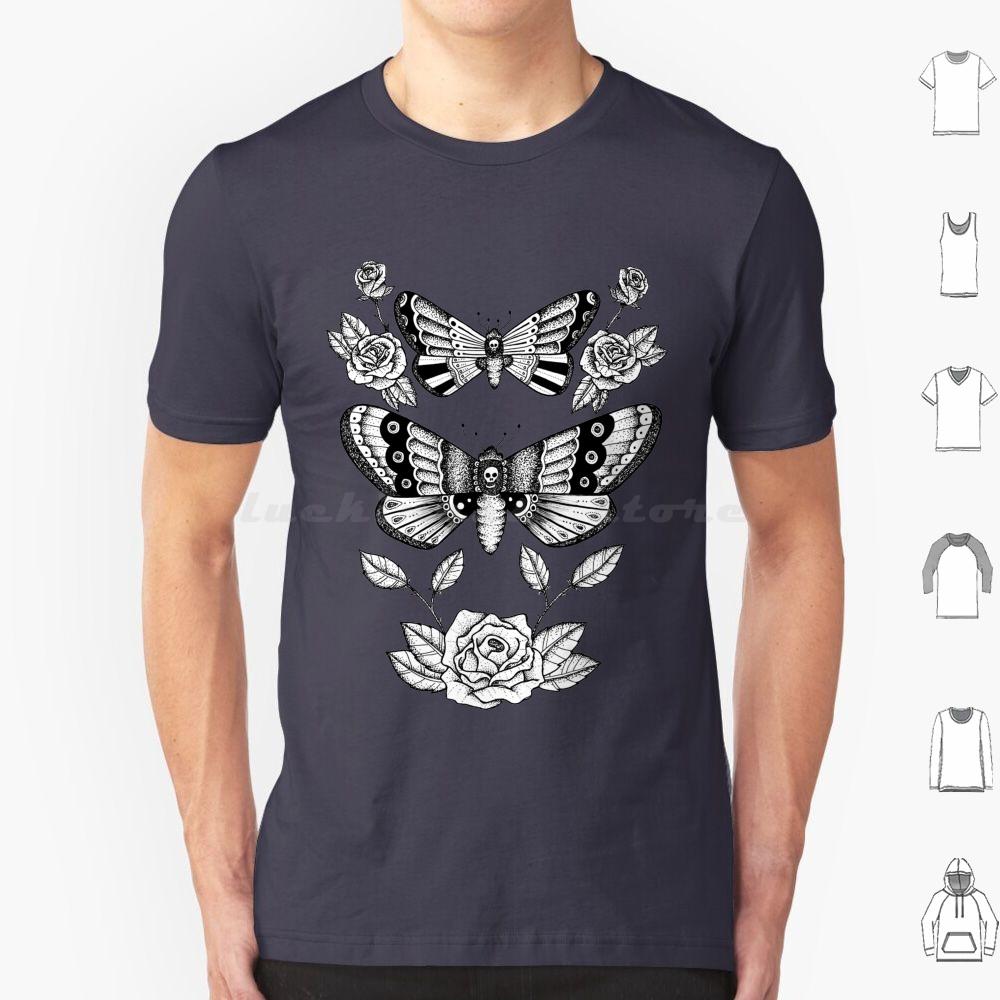 Death Moths T Shirt Big Size 100 Cotton Death Moth Roses Death Moths Moths Moth Black And White Fine Liner Detail Dot Work