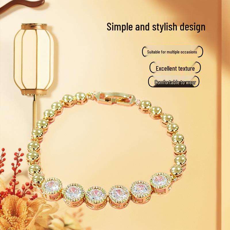 Elegant Round Cubic Zirconia Gold-Plated Copper Bracelet Copper