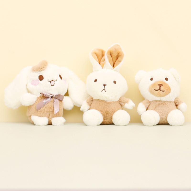 Adorable Plush Keychain Teddy Bear Beige Soft Short Plush Pp Cotton Filling 12cm