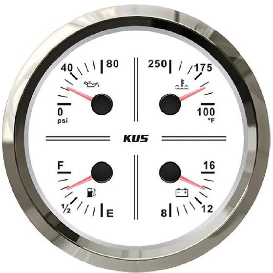 KUS 4 in 1 Multifunction Gauge Oil Pressure Meter, Fuel Level Meter, Voltage Meter, Water Temperature Meter WS