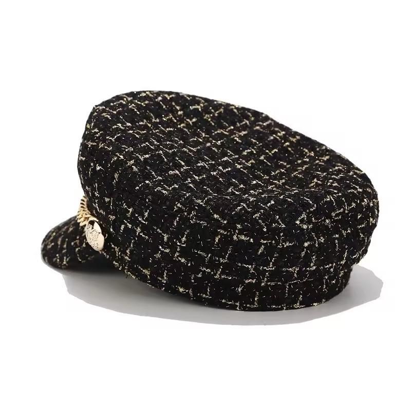 Women S Octagonal Beret Tweed Chain Vintage Style