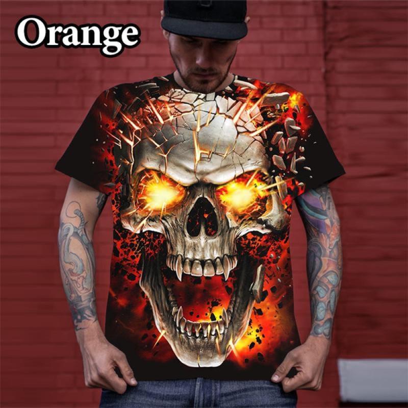 

Футболка с принтом готического черепа на лето, мужская мода, хип-хоп, короткие рукава S синий