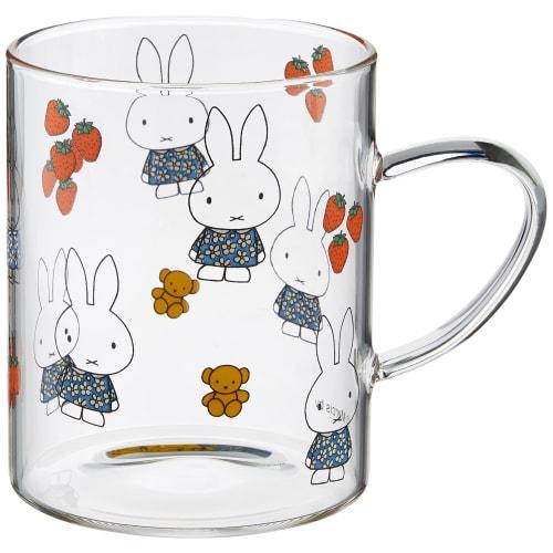 Space Joy Miffy Mug, Heat-Resistant Glass, 330ml, Microwave-Safe, Miffy & Strawberry Design, 8644005MS Clear, 7.5cm Diameter