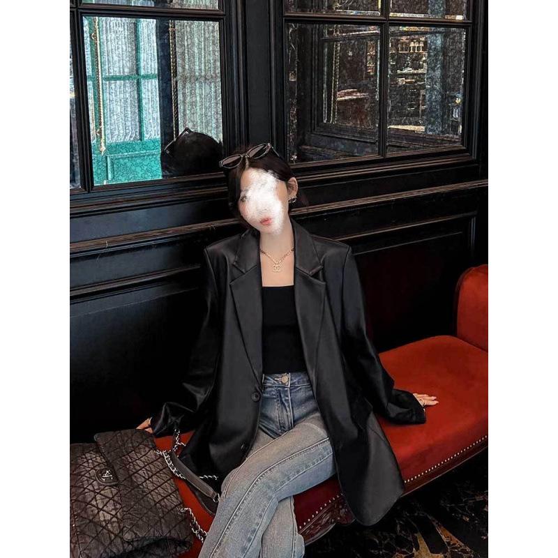 In-Stock 8901 Plus Size Korean Style Women's Leather Jacket (Casual, High-End, Loose Fit)