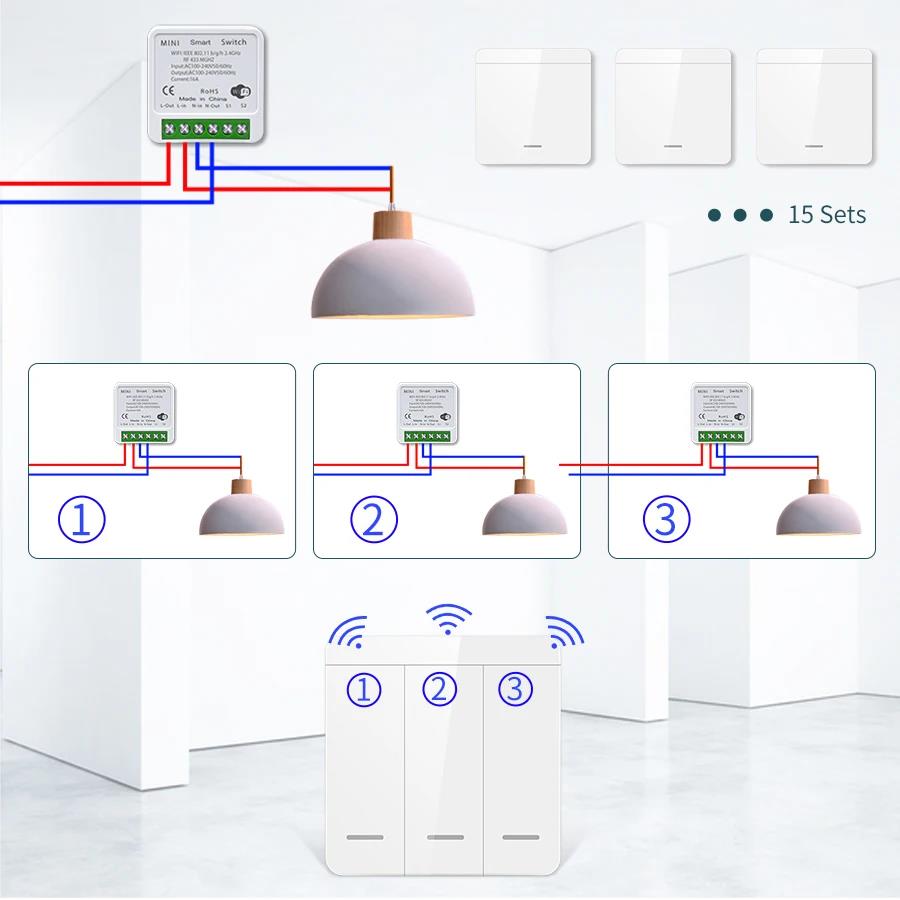 Tuya WiFi Smart Switch 433MHz Relais Empfänger Kabellos 1/2/3-fach 86 Wandpanel Schalter APP-Steuerung Funktioniert mit Alexa Google Home