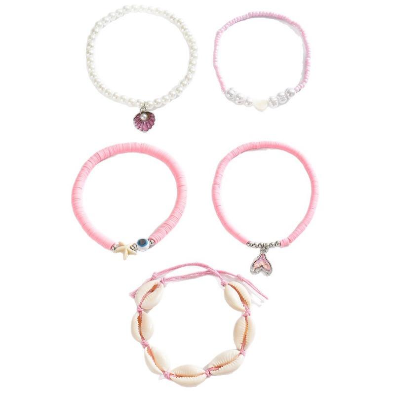 Shell Bracelet Jewelry, Summer Ocean Wind Starfish Jewelry, Pink Soft Pottery Pearl Bracelet for Women