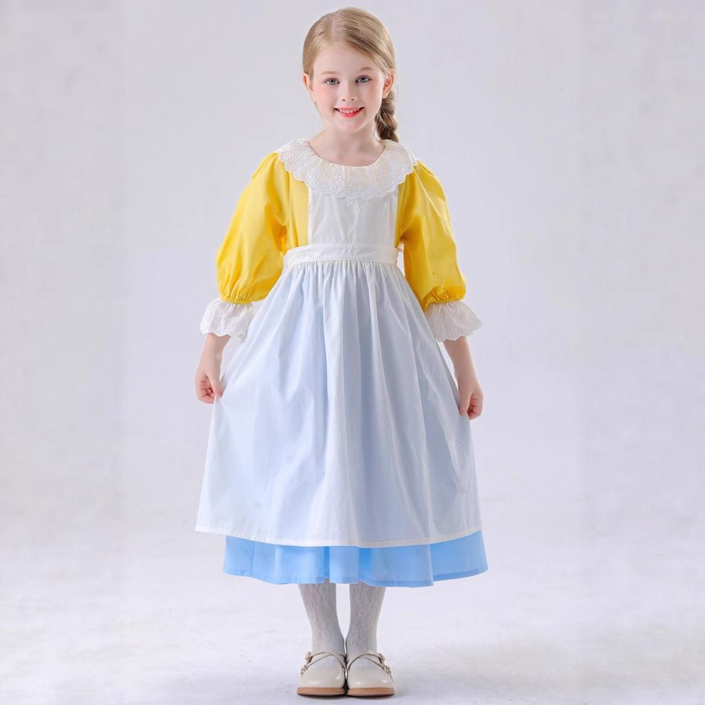 Halloween European Medieval Pastoral Maid Romantic Farm Garden Little Girl Dress Costume