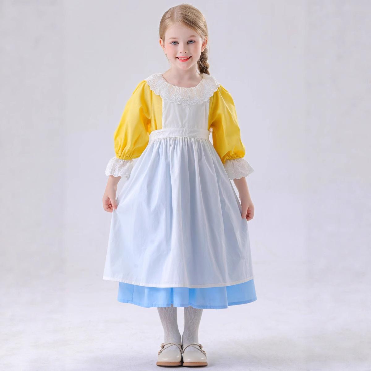 

Хэллоуин Европейский Средневековый Пасторальный Костюм Горничной Романтический Фермерский Сад Платье Костюм Маленькой Девочки 150CM