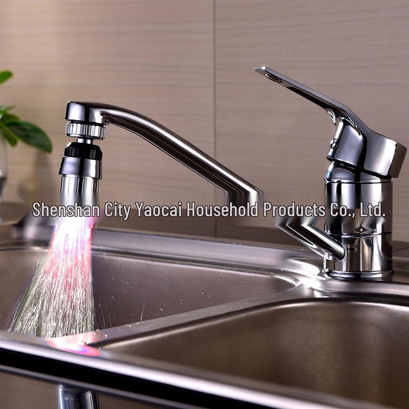 LED Temperature-Controlled Faucet Light, 360° Rotating Spout, Three/Seven-Color Changing Model 8001-B6