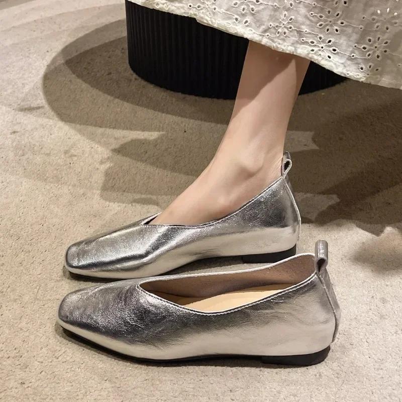 Fashion Grandma Shoes All-Match Square Toe Shallow Mouth Female Footwear Soft Retro Dress Summer New Flat Spring Square Toe Grandma Shoe