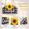 Decorative Wood Entrance Sign Fall Wooden Farmhouse for Front Door, Rustic Sunflower Welcome Sign, Autumn Harvest Decor Thanksgiving Hanging
