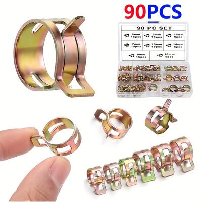 90pcs Spring Hose Clamp Assortment Kit,Spring Band Action Low Pressure Clamp,Fuel/Silicone Vacuum Hose Tube Clamp (6mm 7mm 8mm 9mm 10mm 12mm 14mm 16mm