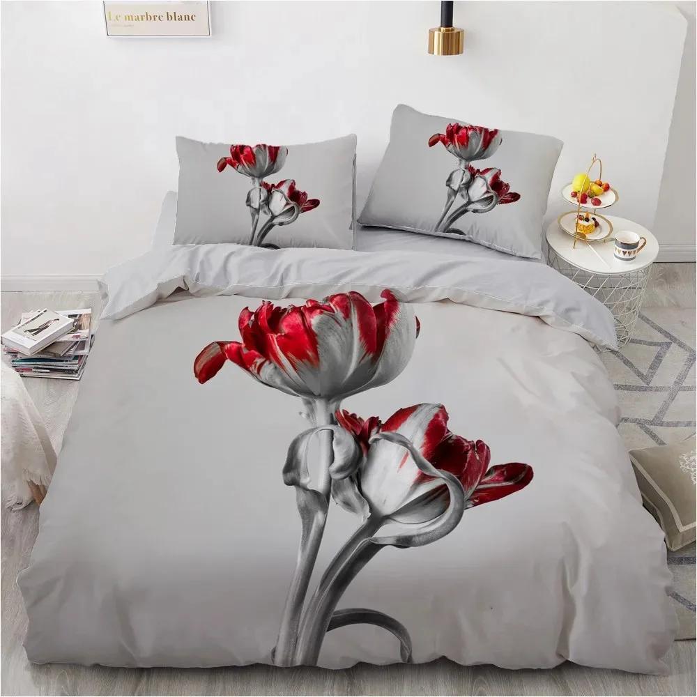 3D Flower Bedding Sets Black Duvet Quilt Cover Set Luxury Comforter Bed Linen Pillowcase Design Printed Valentine'S Day Bed Set