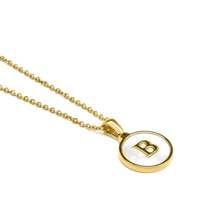 Collier Luxenter en nacre blanche finie en or jaune 18K - Alphabet B