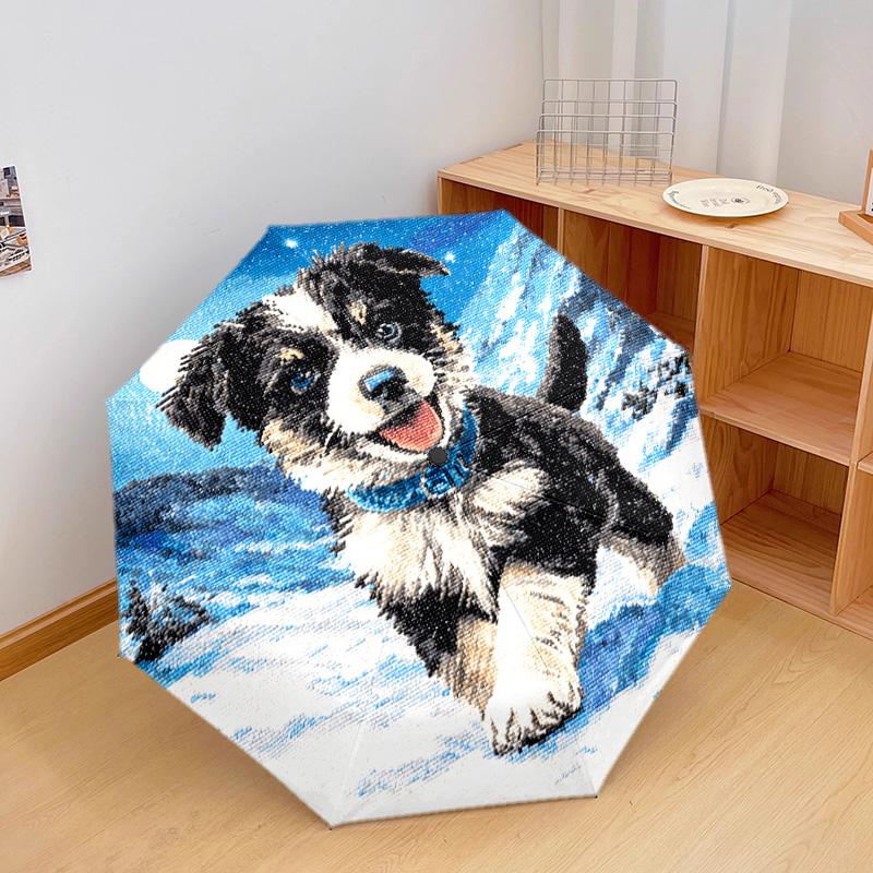 1 PC Automatic Folding Umbrella - Mountain Puppy Pattern, Portable & Foldable Design with 8 Ribs, Christmas Birthday Gifts