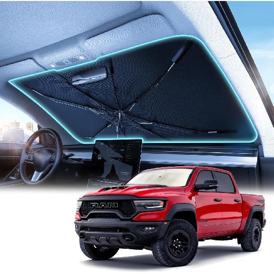 Upgrade Nmoiss Windshield Sun Shade Umbrella - [Vinyl Coating Heat Shield] Protect Car from Sun Rays & Heat Damage Keep Cool and Protect Interior,