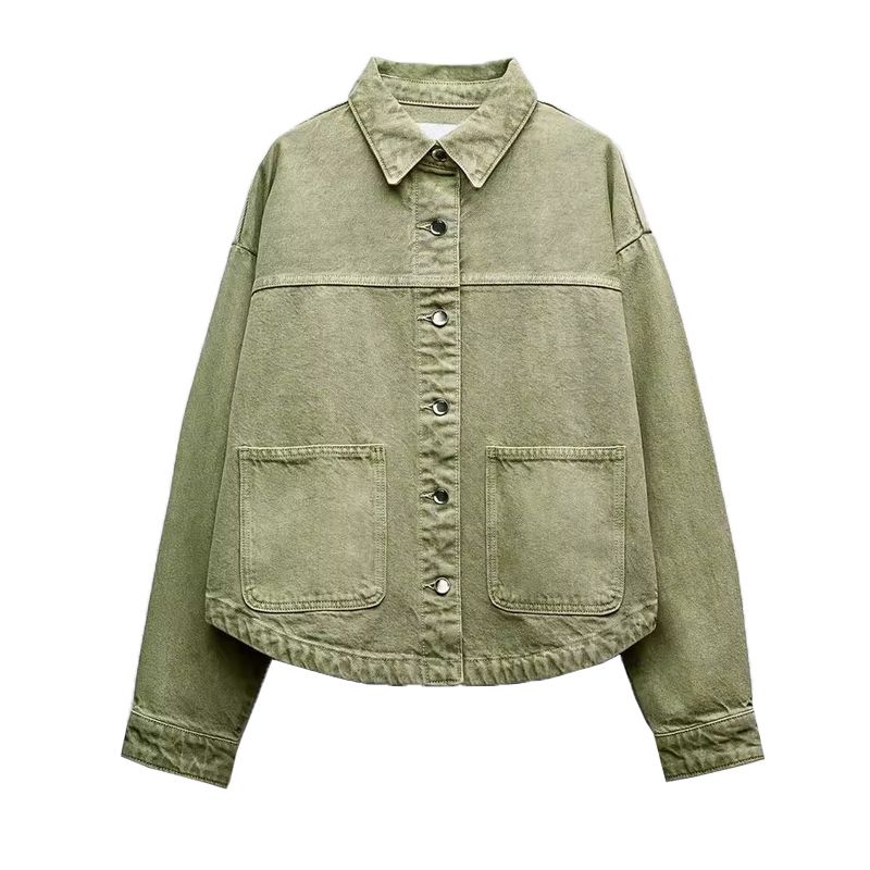 Spring New Arrival Women's Clothing Work Clothing Patch Decoration Long Sleeves Lapel Denim Jacket Coat 0108229 0108021