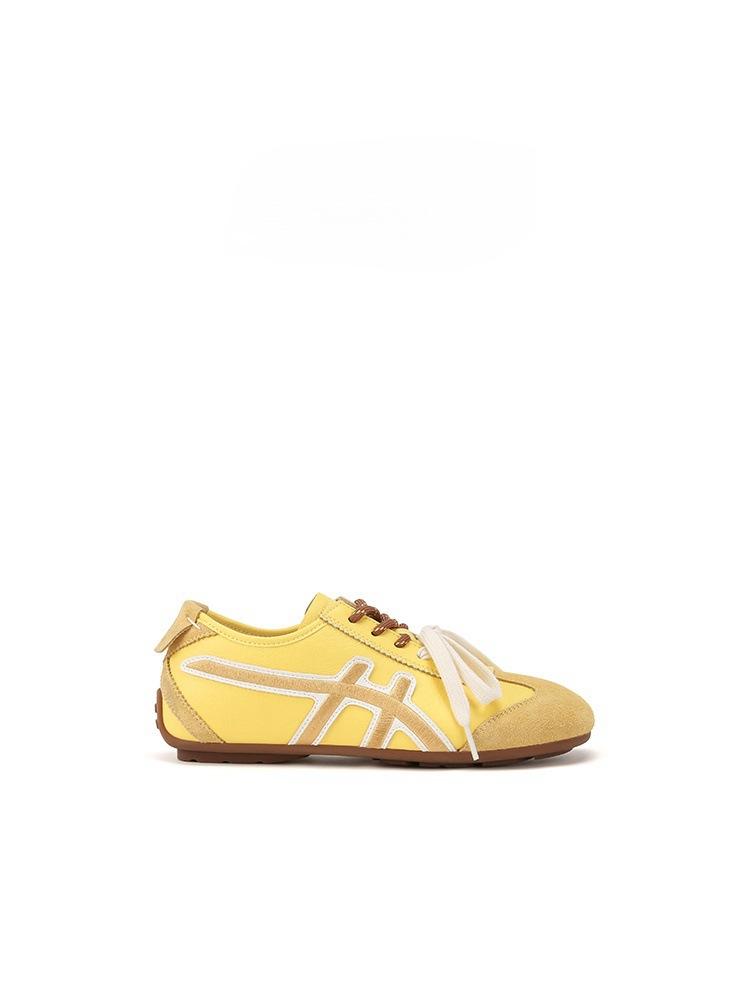 

Cowhide version of Internet celebrities with love comprehensive girl color matching lace-up low-top casual sports shoes women s German training shoes 40 лимонно-желтый