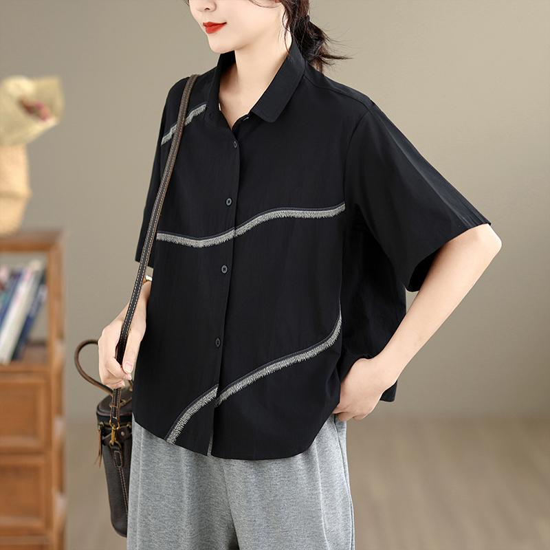 DIMANAF 2026 Women Plus Size New Summer Blouse Shirt Short Sleeve Casual Loose Lady Tops Shirts Embroidery Cotton
