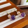 Gold Plated Natural Amethyst Clear Quartz Beaded Drop Earrings