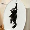 Bathroom Toilet Decals Furry Black Cat Seat Sticker, Waterproof PVC Decal, Removable Pattern Cute Animal Wall Art for Tank And Lid Decoration Humorous