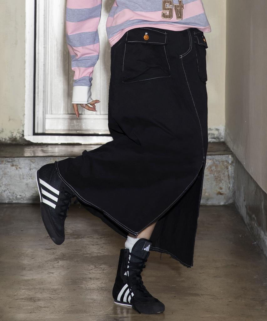 Lunakihu Wxsk008 Tsuru Cotton Long Skirt (Black)