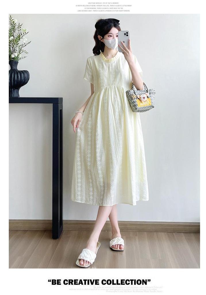 2026 Summer Korean Maternity Midi Dress: Simple, Fashionable, Loose, Plus Size, Slimming