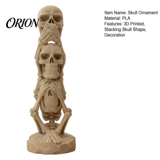 3D Printed Stacking Skull Figurine Figurine, Gothic No Speak Hear See Sculpture Statue, Halloween Party Horror Decoration for Home Office