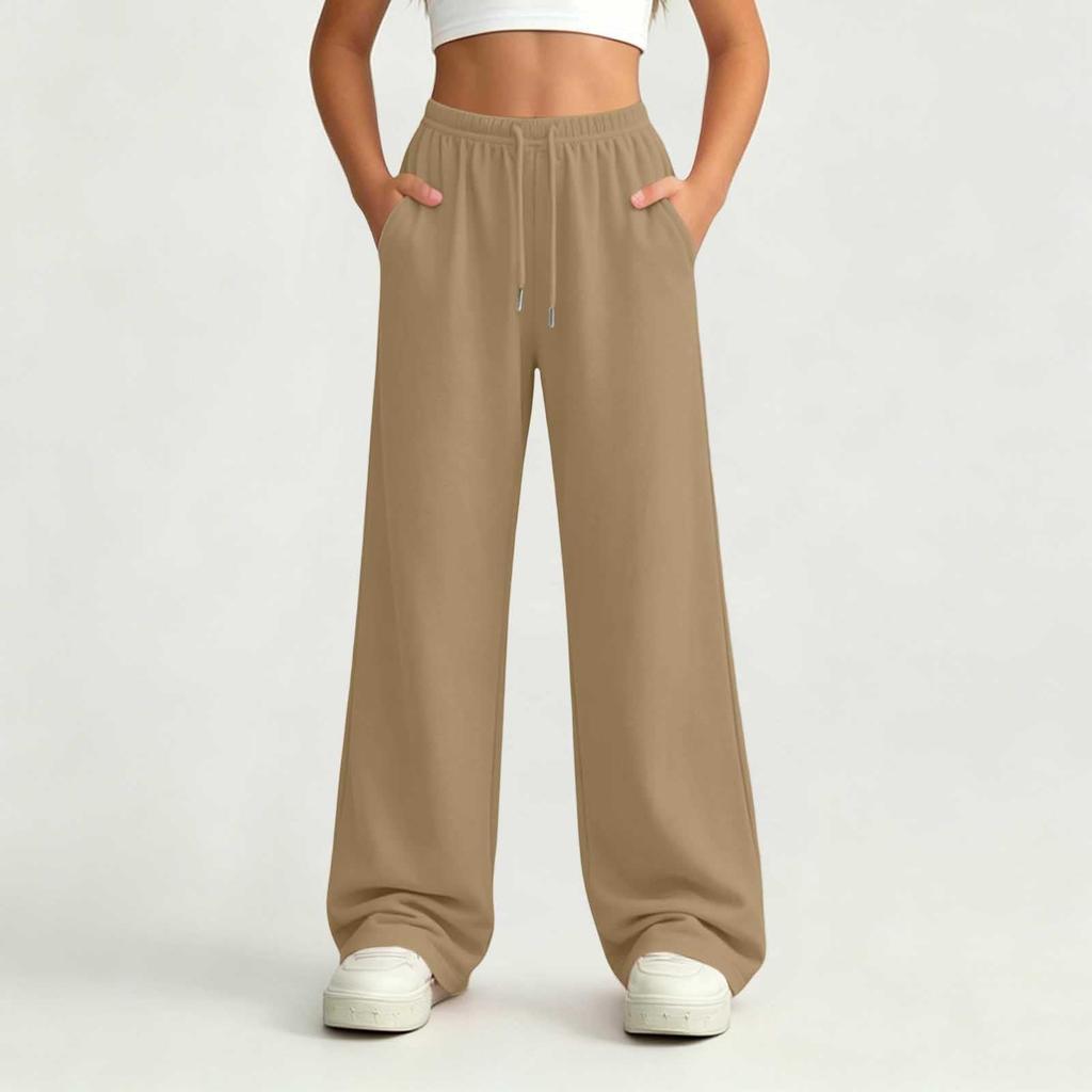 Pantalones de chándal anchos de pierna recta con cintura elástica de color para niñas mayores, para uso casual y deportivo