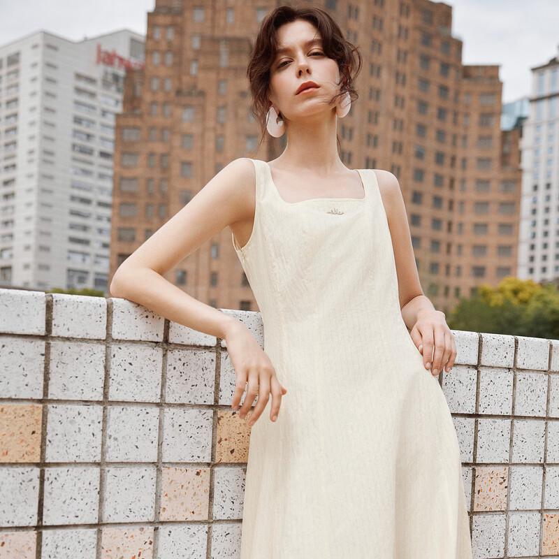 ELLE French Textured Sleeveless Casual Maxi Dress M бежевый