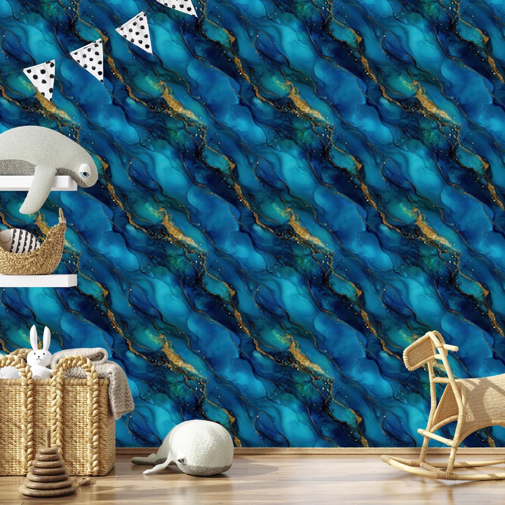 Navy, turquoise, blue and sea ink wallpaper 50x1000