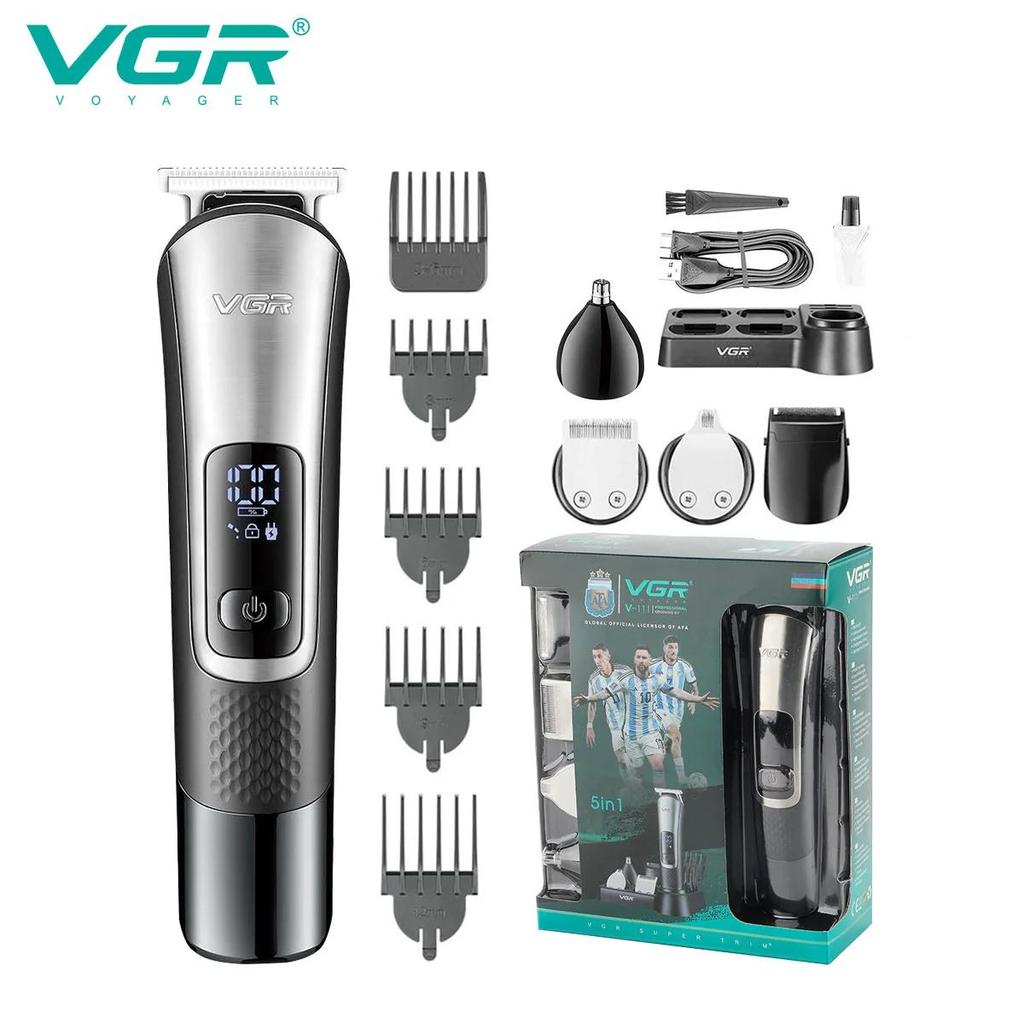 VGR 111 5-in-1 Men's Care Nose Hair Sculpting Electric Fader Shaving Hair Clipper Hair Trimmer Set Smart Digital Display LED Shaver Safe and Hygienic