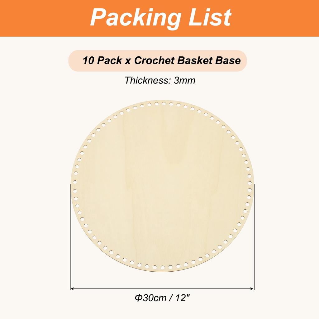 PATIKIL Crochet Basket 10 Basket Round Wooden Base Bag Making Knitting Crochet Shoulder Purse Craft 12-inch Bases, Pieces, Bottoms, Shapers, Supplies,