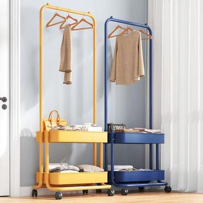 Floor-standing Movable Clothes Rack for Bedroom or Apartment - Compact Coat and Overnight Storage.
