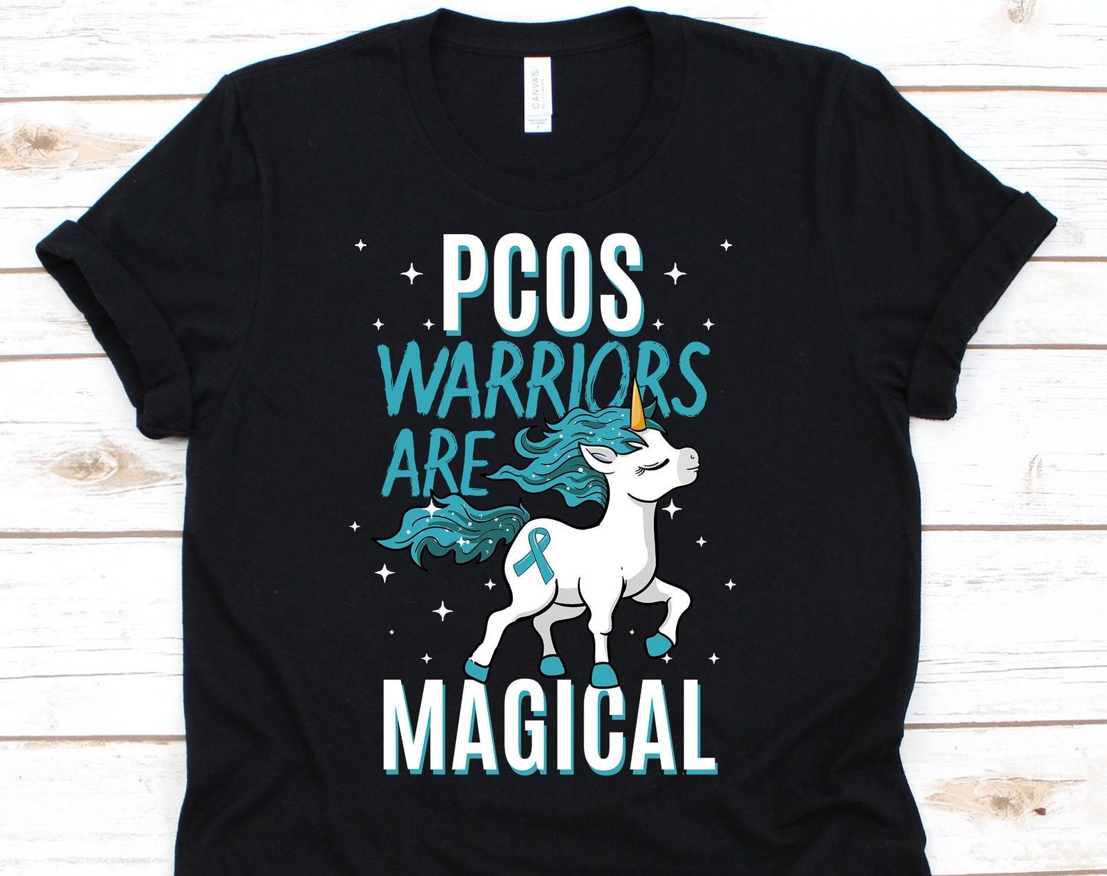 PCOS Warriors Are Magical Shirt, Awareness Shirt For Polycystic Ovary Syndrome Warrior Fighter Survivor, Teal Ribbon For PCOS Advocate 4XL