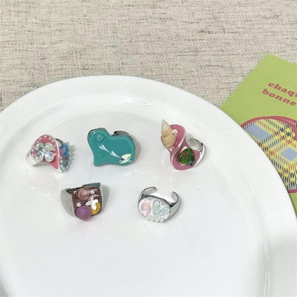 Dripping Oil Enamel Love Heart Ring Geometric Irregular Enamel Ring Painting Ring  Gift