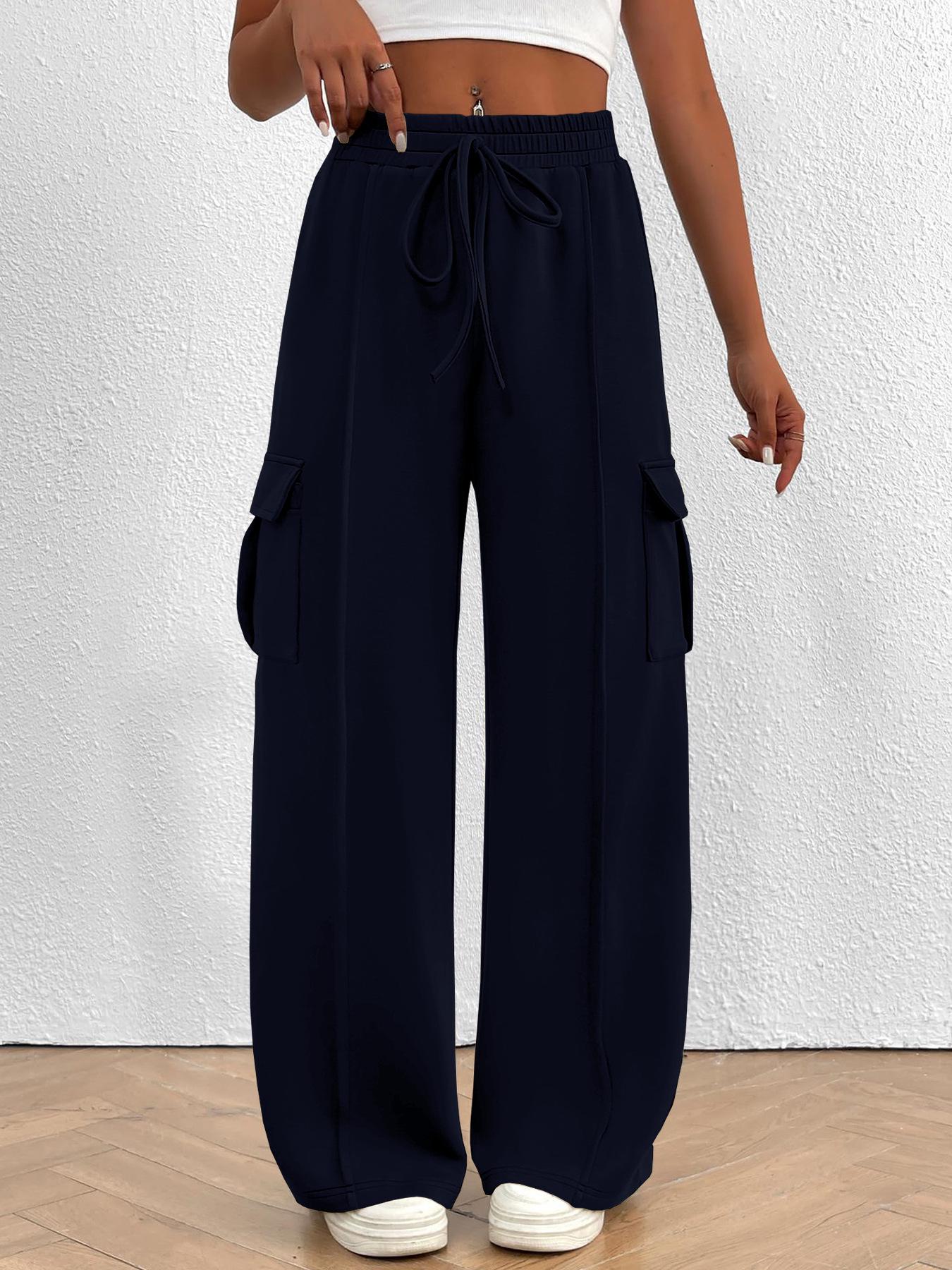 

2026 Women s Wide-Leg Casual Pants with Pockets for Running and Jogging XXL Темно-синій