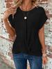 Solid Color Round Neck T-shirt with Twist Hem - Women's Elegant Spring/Summer 2025 Collection