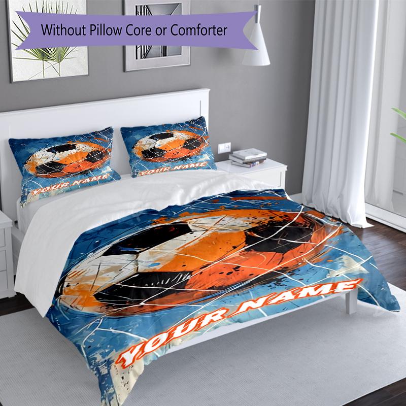 3PC Custom Name Soccer Art Poster Bedding Set Duvet Cover Closure Includes 1 Duvet Cover & 2 Pillowcases for Bedroom