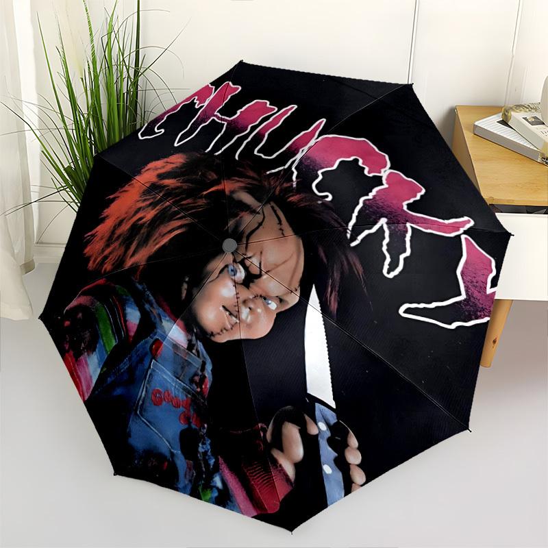 1pc Chucky Horror Doll Automatic Open/Close Umbrella Folding Umbrella, Portable Compact Travel Umbrella, Birthday/Christmas Gift for Men & Women