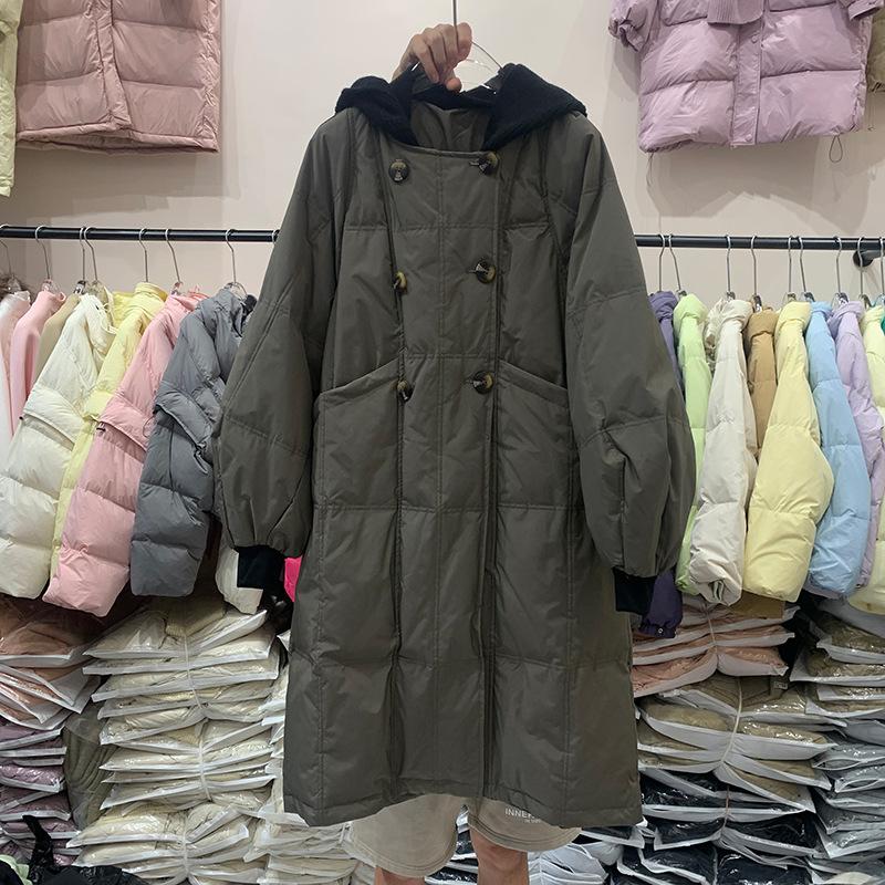 Winter new down jacket women's detachable scarf knitted hat loose thickened warm fashion medium and long