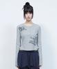 LMR Lettering Graphic Waffle Henley Neck Long Sleeve T-Shirt Grey