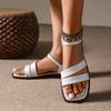 Fashion Versatile Women Shoe Summer  Square Toe Flat Shoes Comfort Non Slip Womens Sandals Simple Soft Soled Women Roman Shoe